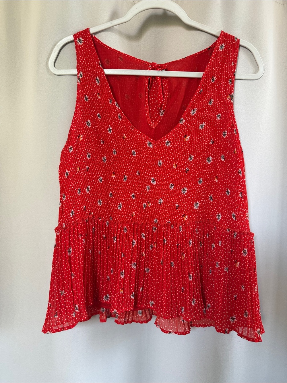 Red Floral Peplum Sleeveless Top